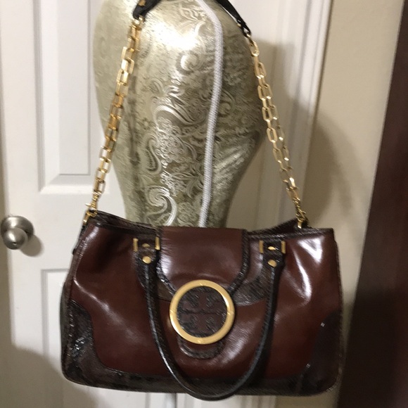 Tory Burch leather/snake gold hardware chain strap bag. Vintage! EUC - Picture 6 of 13